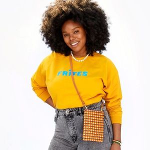 NWT CLARE V FRITÉS CREW NECK SWEATSHIRT MARIGOLD YELLOW MUSTARD SMALL cotton